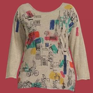 Ali Miles Plus 2x Gray Grey Multicolor Abstract Print 3/4 Sleeve Top Tunic T Tee